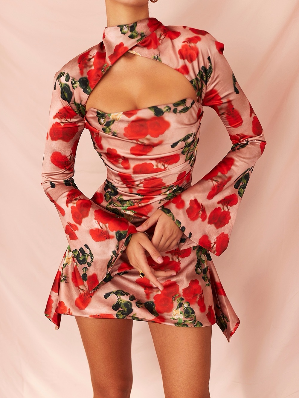 House of CB - Floral Cutout Corset Mini Dress with Keyhole Neckline